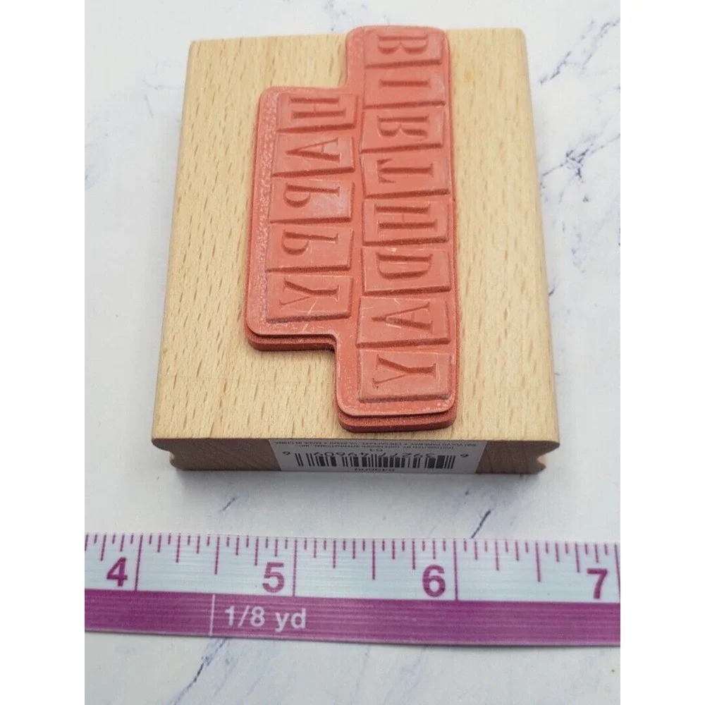 Happy Birthday Block Letters Greenbrier Wood Mounted Rubber Stamp